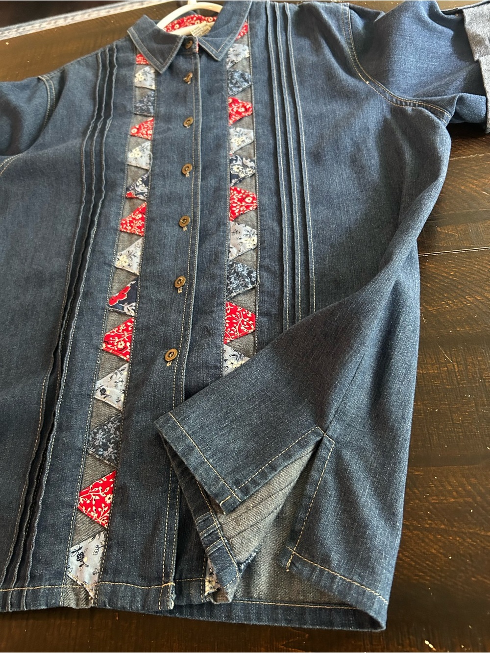 Vintage Koret City Blues women's patchwork bandana denim button-up shirt. - Picture 7 of 11